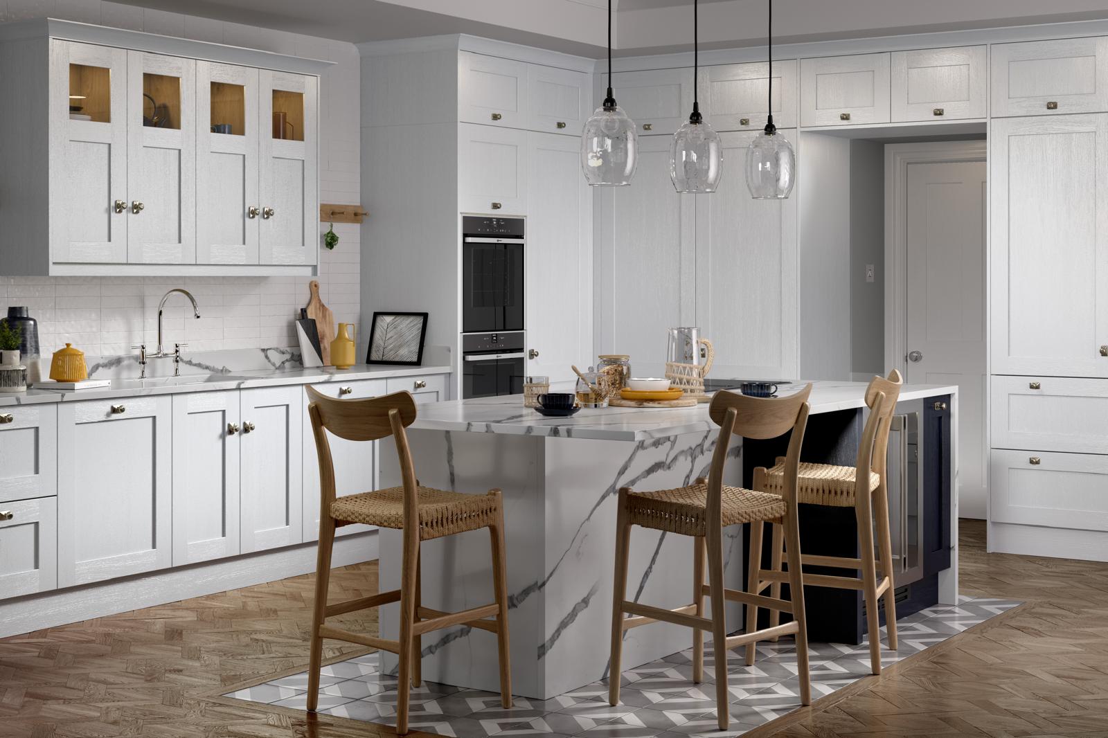 traditional kitchen with marble island