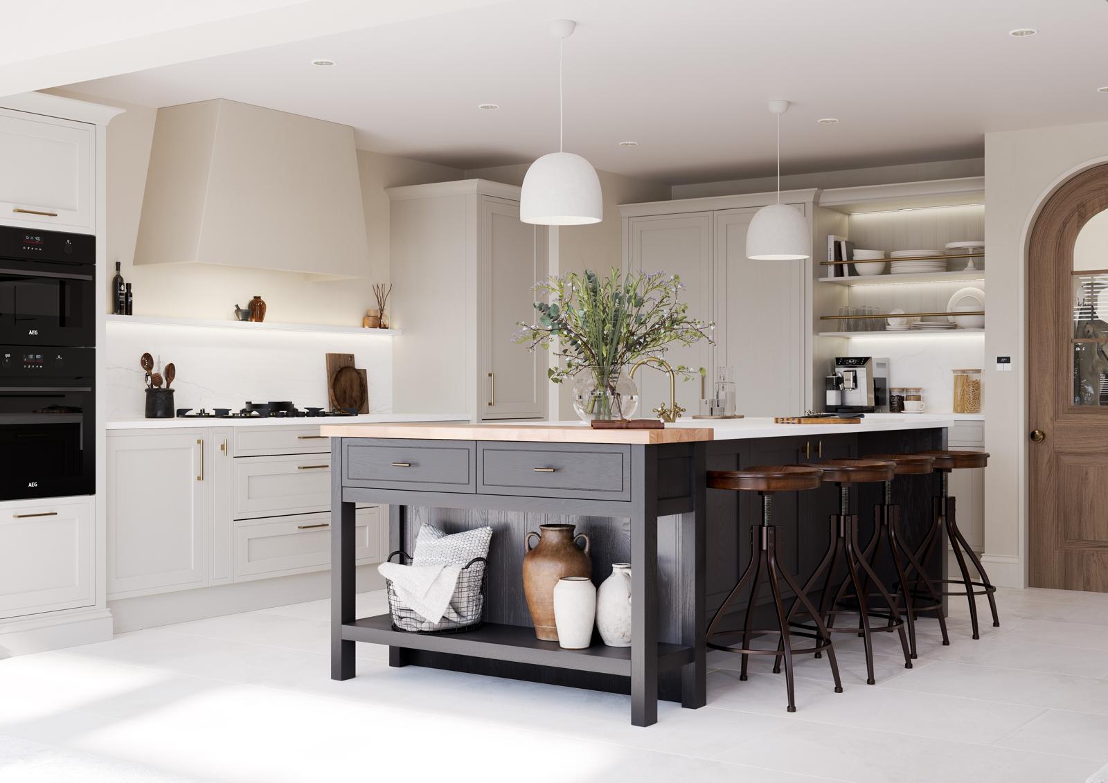 traditional kitchen with large island