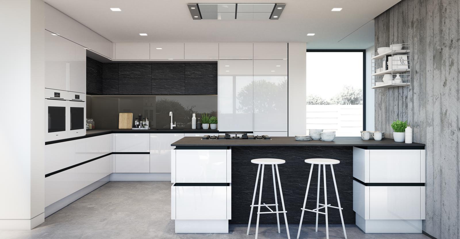 modern kitchen with white built in appliances