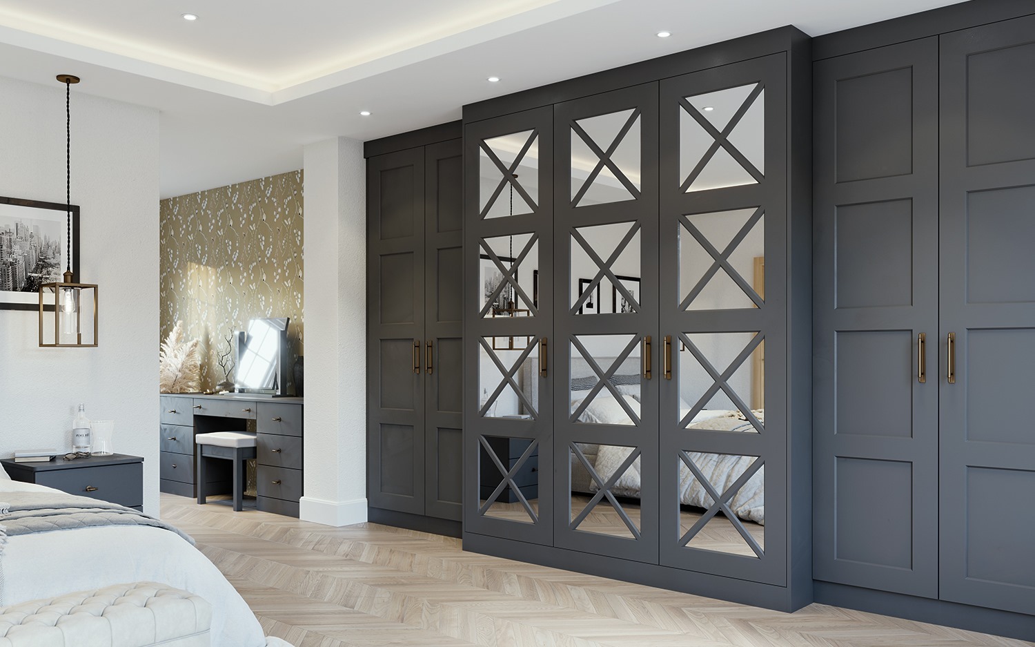 bedroom with mirrored wardrobes