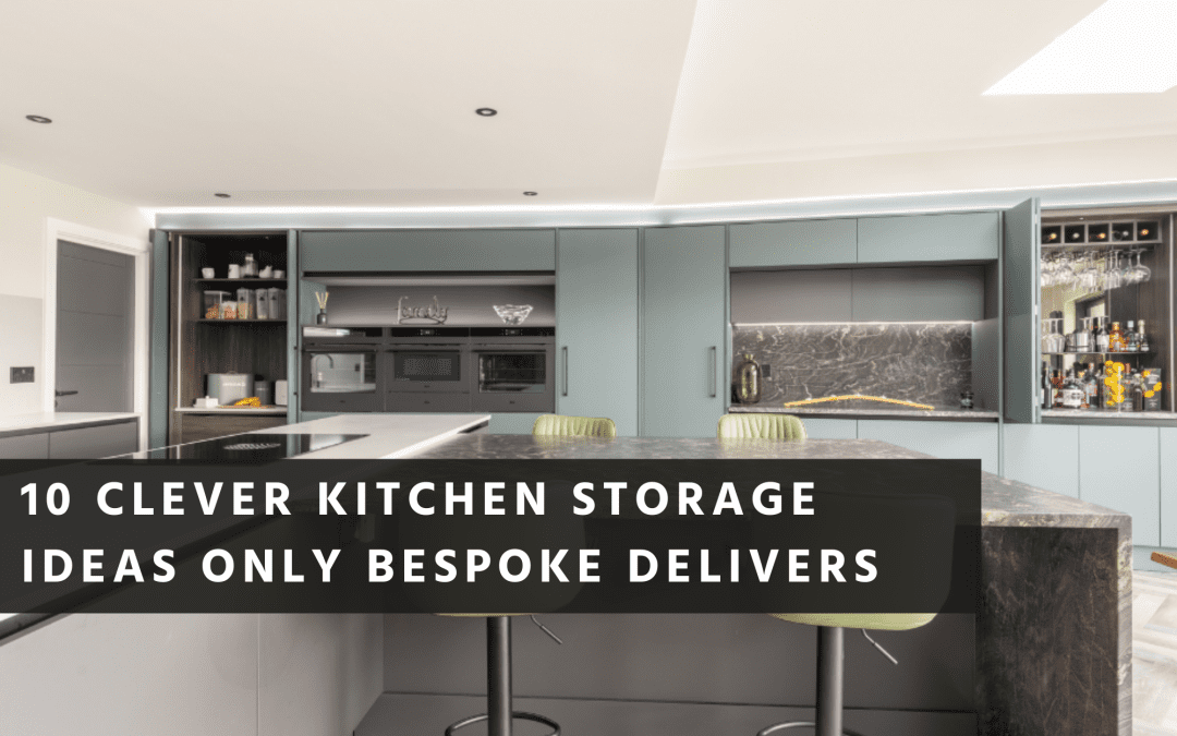 Bespoke kitchen storage with bi-fold appliance garage and integrated home bar showing clever concealed storage solutions